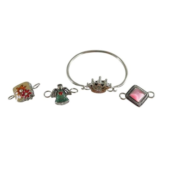 Swappable Top Bracelet 4 Reversible Tops Crown Angel Flower & Metal Designs 7" - Picture 1 of 10